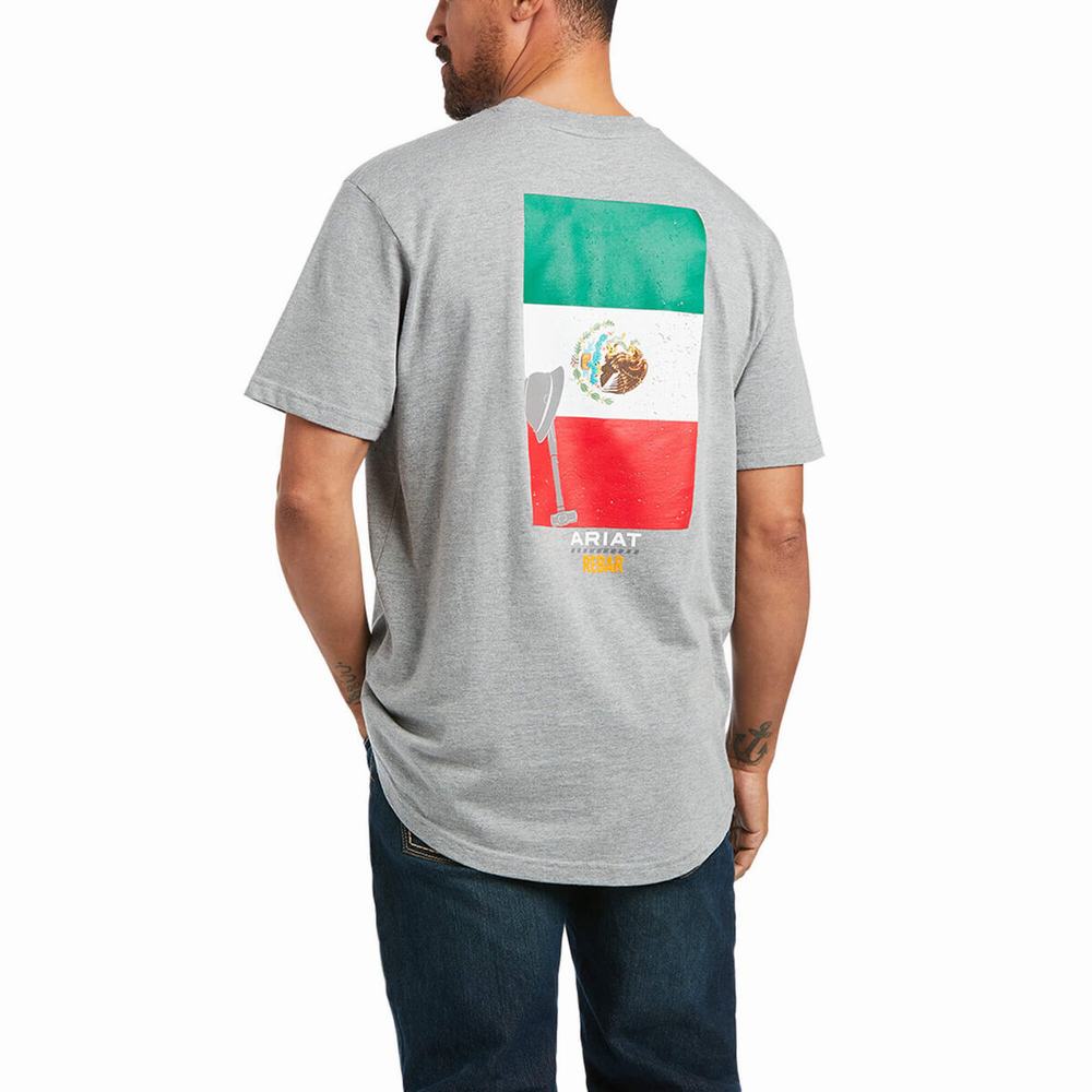 Grey Men's Ariat Rebar Cotton Strong Mexican Pride Graphic Tops | 3701-STDYX