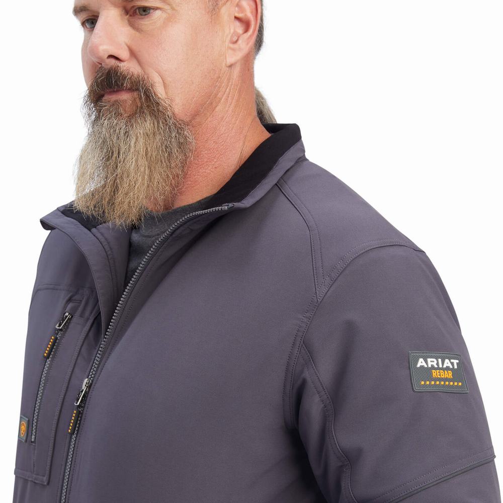 Grey Men's Ariat Rebar Dri-Tek DuraStretch Insulated Jackets | 6835-HFZBG