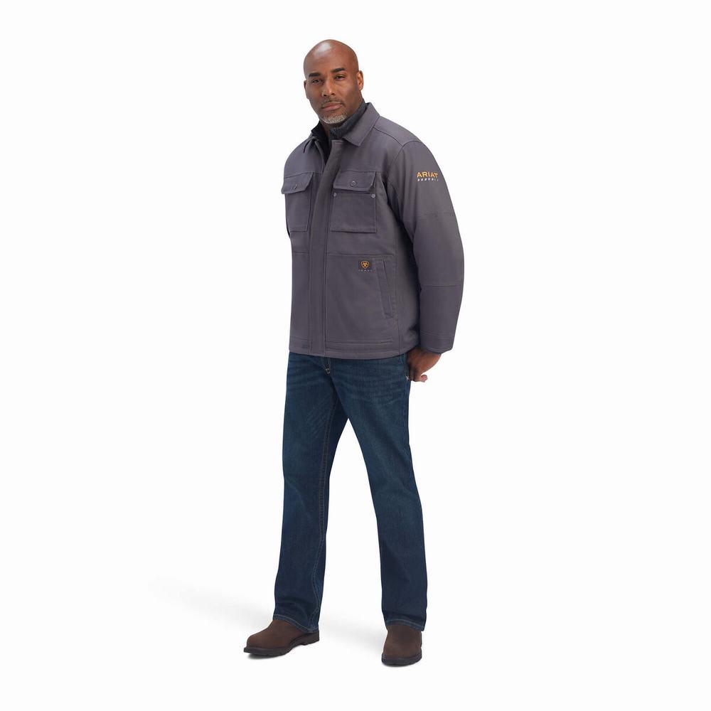 Grey Men's Ariat Rebar DuraCanvas Sherpa-Lined Coats | 3108-EBFJS