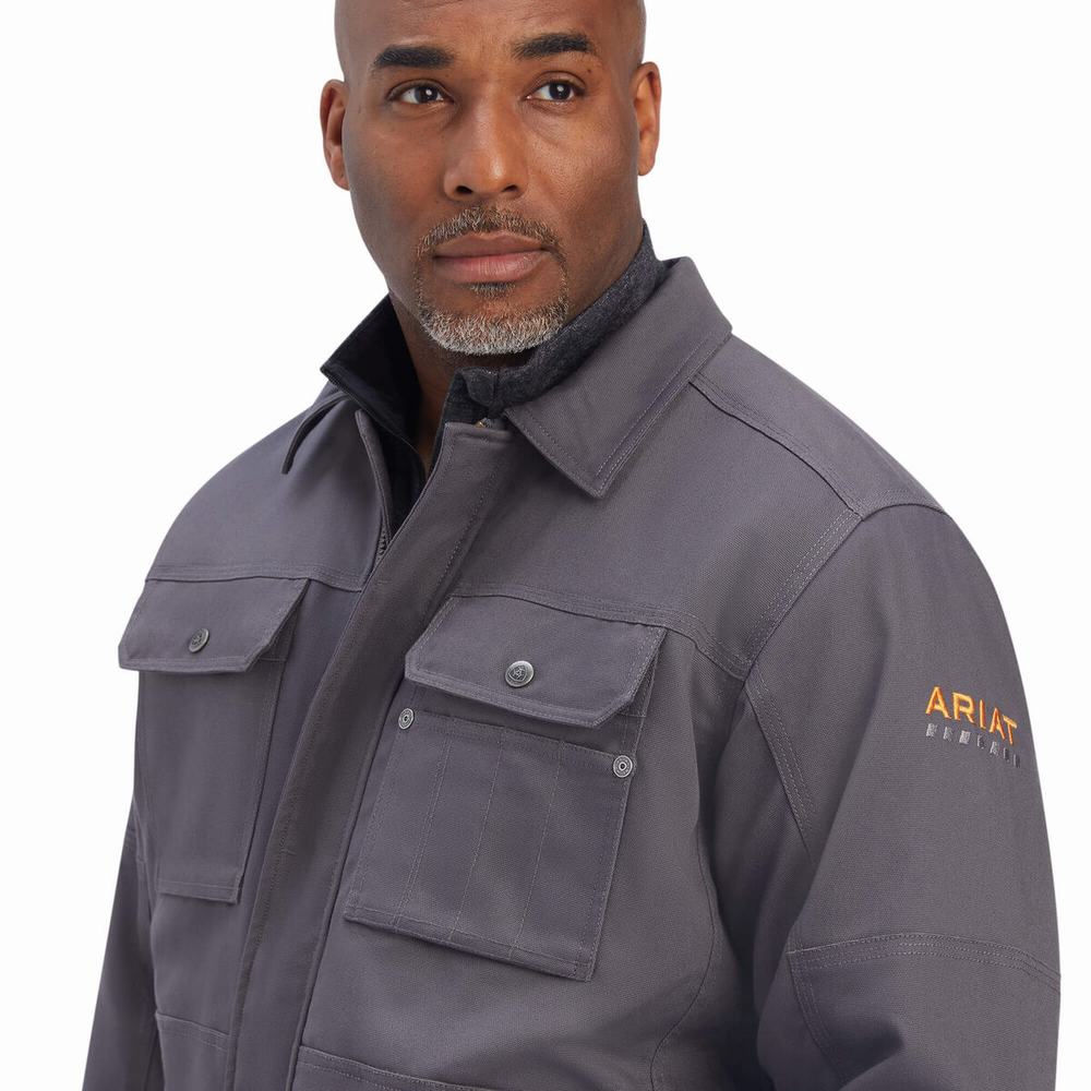 Grey Men's Ariat Rebar DuraCanvas Sherpa-Lined Coats | 3108-EBFJS