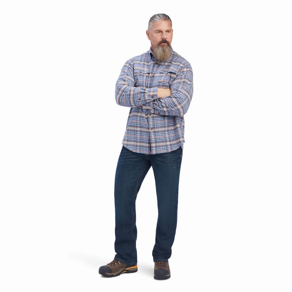 Grey Men's Ariat Rebar Flannel DuraStretch Shirts | 0987-PBRLF