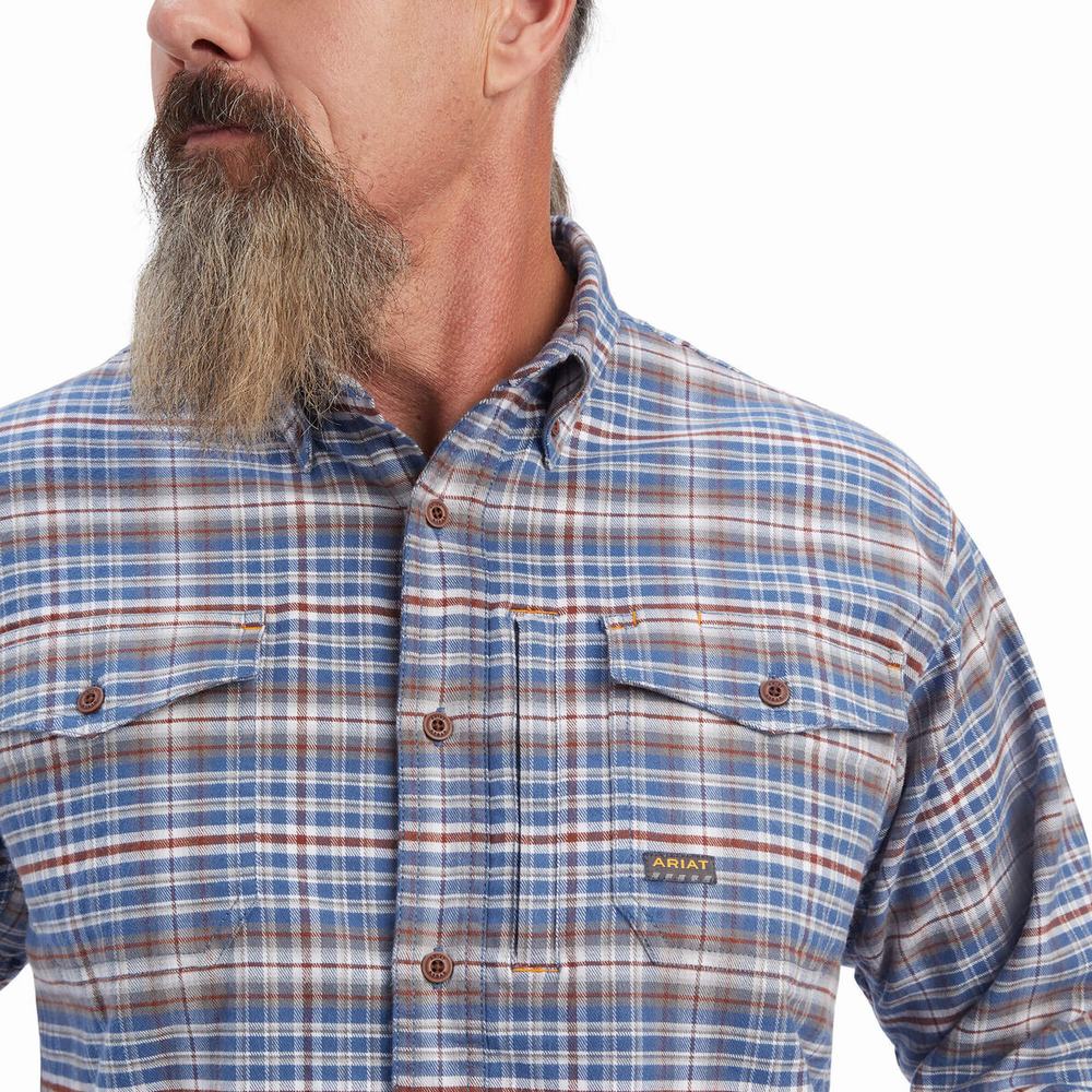 Grey Men's Ariat Rebar Flannel DuraStretch Shirts | 0987-PBRLF