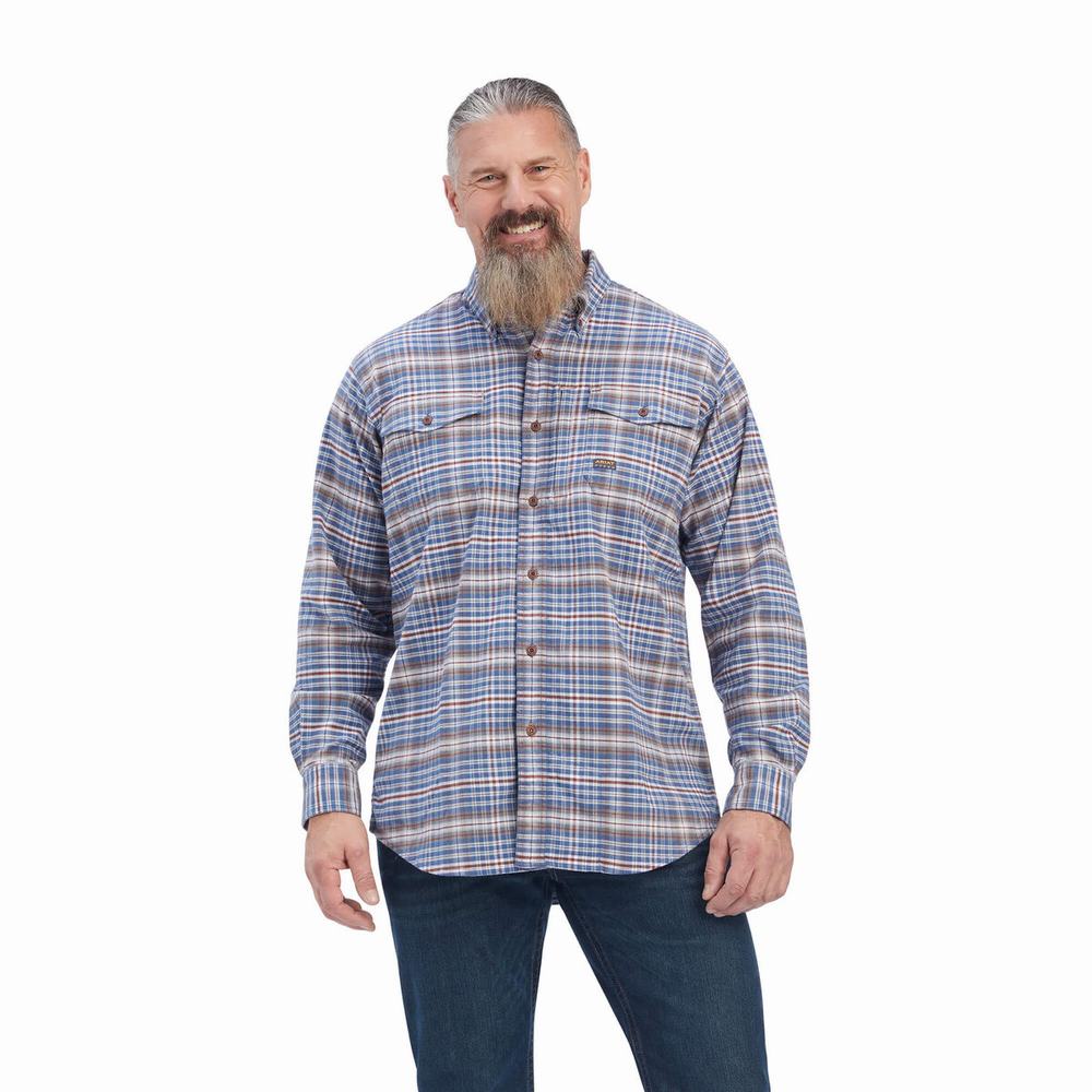 Grey Men\'s Ariat Rebar Flannel DuraStretch Shirts | 0987-PBRLF