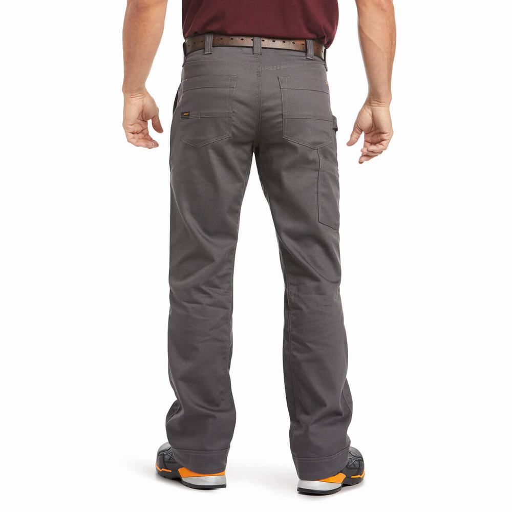 Grey Men's Ariat Rebar M4 Relaxed DuraStretch Canvas Utility Cut Pants | 2573-DVFOK