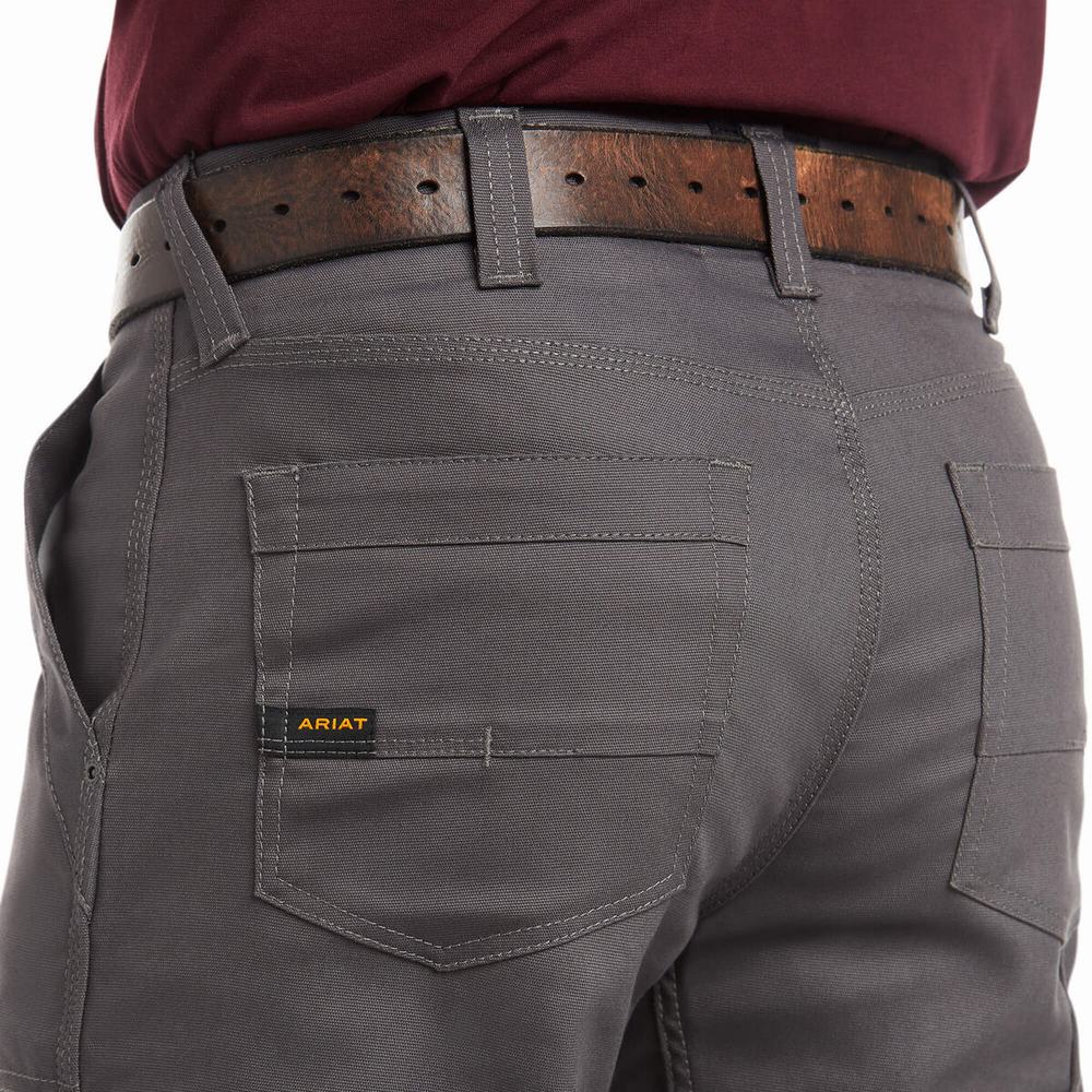 Grey Men's Ariat Rebar M4 Relaxed DuraStretch Canvas Utility Cut Pants | 2573-DVFOK