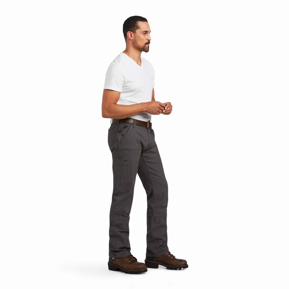 Grey Men's Ariat Rebar M7 Slim DuraStretch Made Tough Double Front Pants | 3506-JSWQB