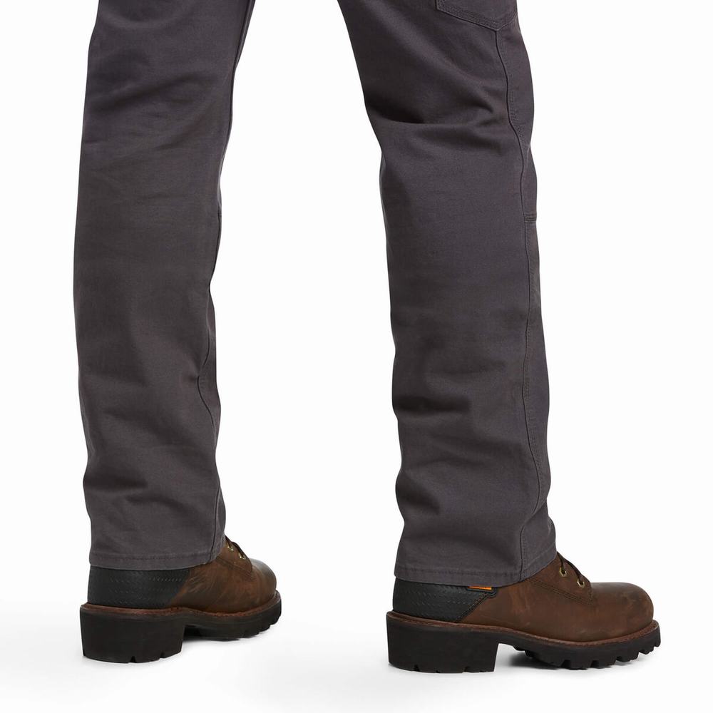 Grey Men's Ariat Rebar M7 Slim DuraStretch Made Tough Double Front Pants | 3506-JSWQB