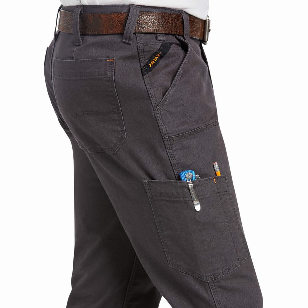 Grey Men's Ariat Rebar M7 Slim DuraStretch Made Tough Double Front Pants | 3506-JSWQB