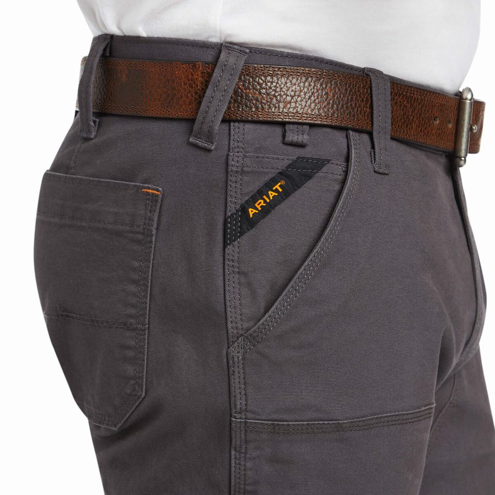 Grey Men's Ariat Rebar M7 Slim DuraStretch Made Tough Double Front Pants | 3506-JSWQB