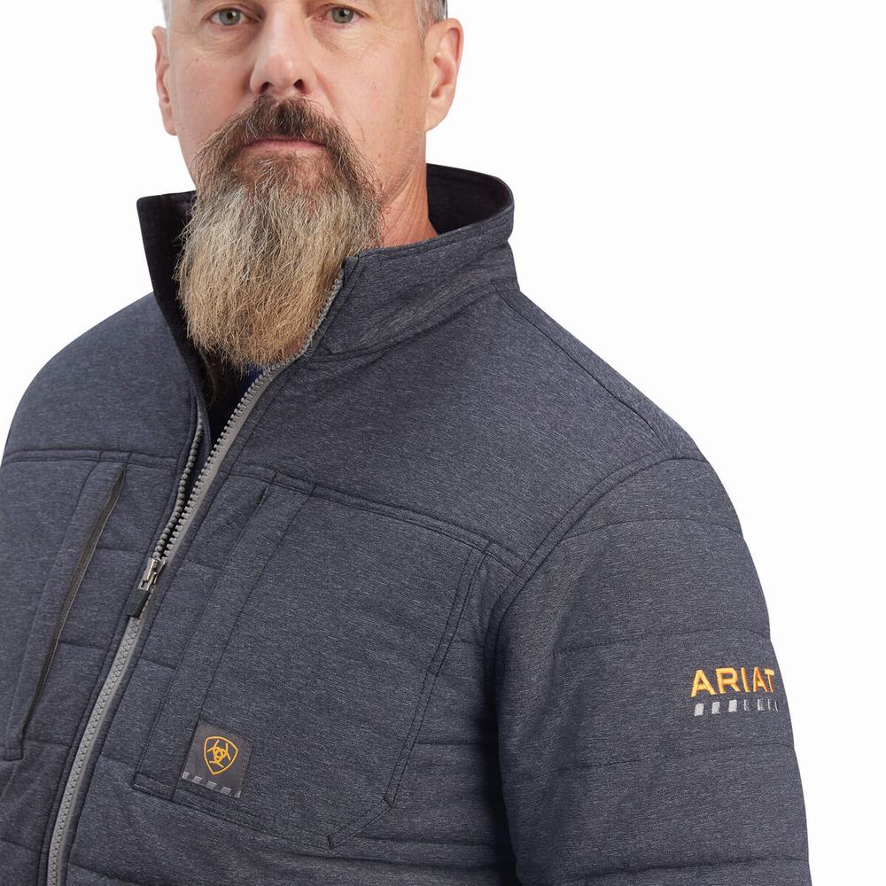 Grey Men's Ariat Rebar Valiant Stretch Canvas Water Resistant Insulated Jackets | 2954-EYDIJ