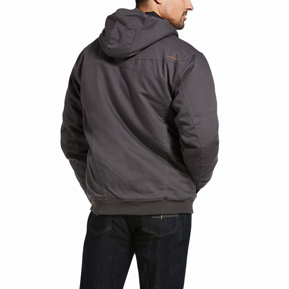 Grey Men's Ariat Rebar Washed DuraCanvas Insulated Jackets | 0692-CWXKV