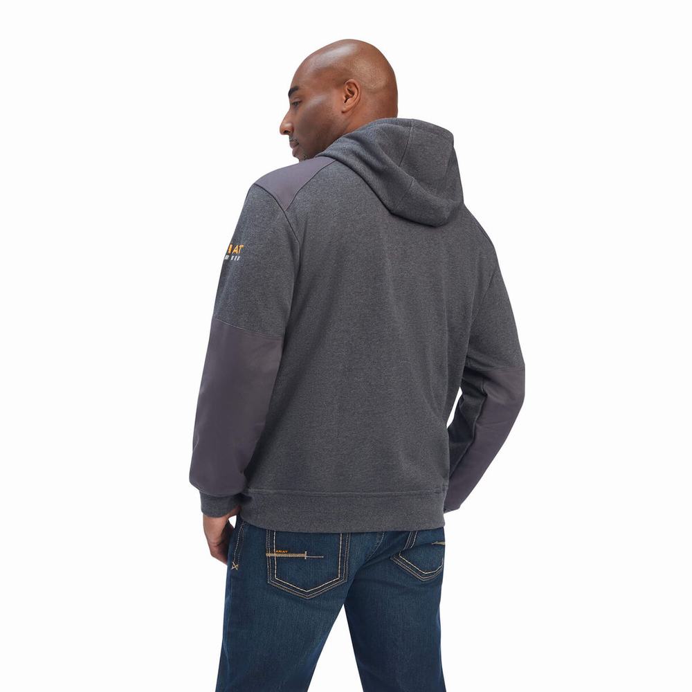 Grey Men's Ariat Rebar Workman DuraCanvas Hoodies | 2463-ONPXU