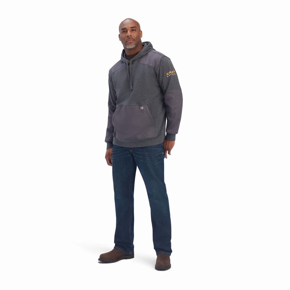 Grey Men's Ariat Rebar Workman DuraCanvas Hoodies | 2463-ONPXU