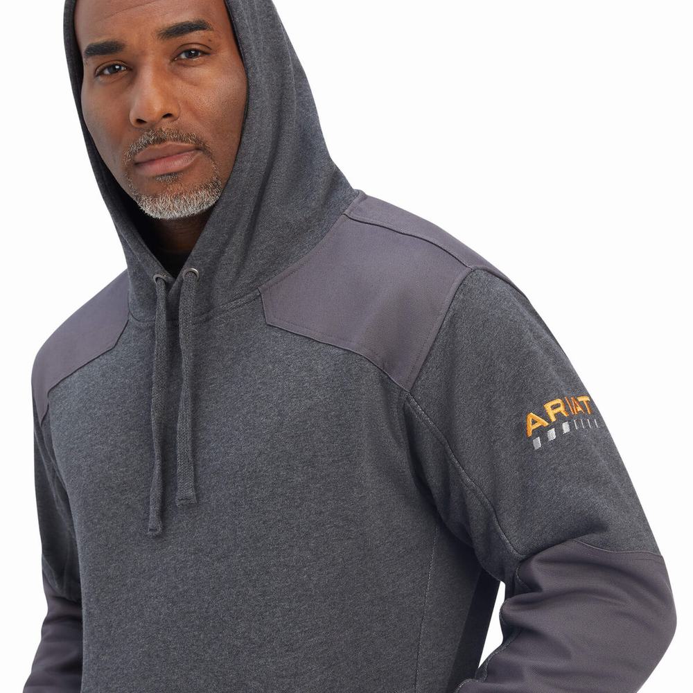 Grey Men's Ariat Rebar Workman DuraCanvas Hoodies | 2463-ONPXU