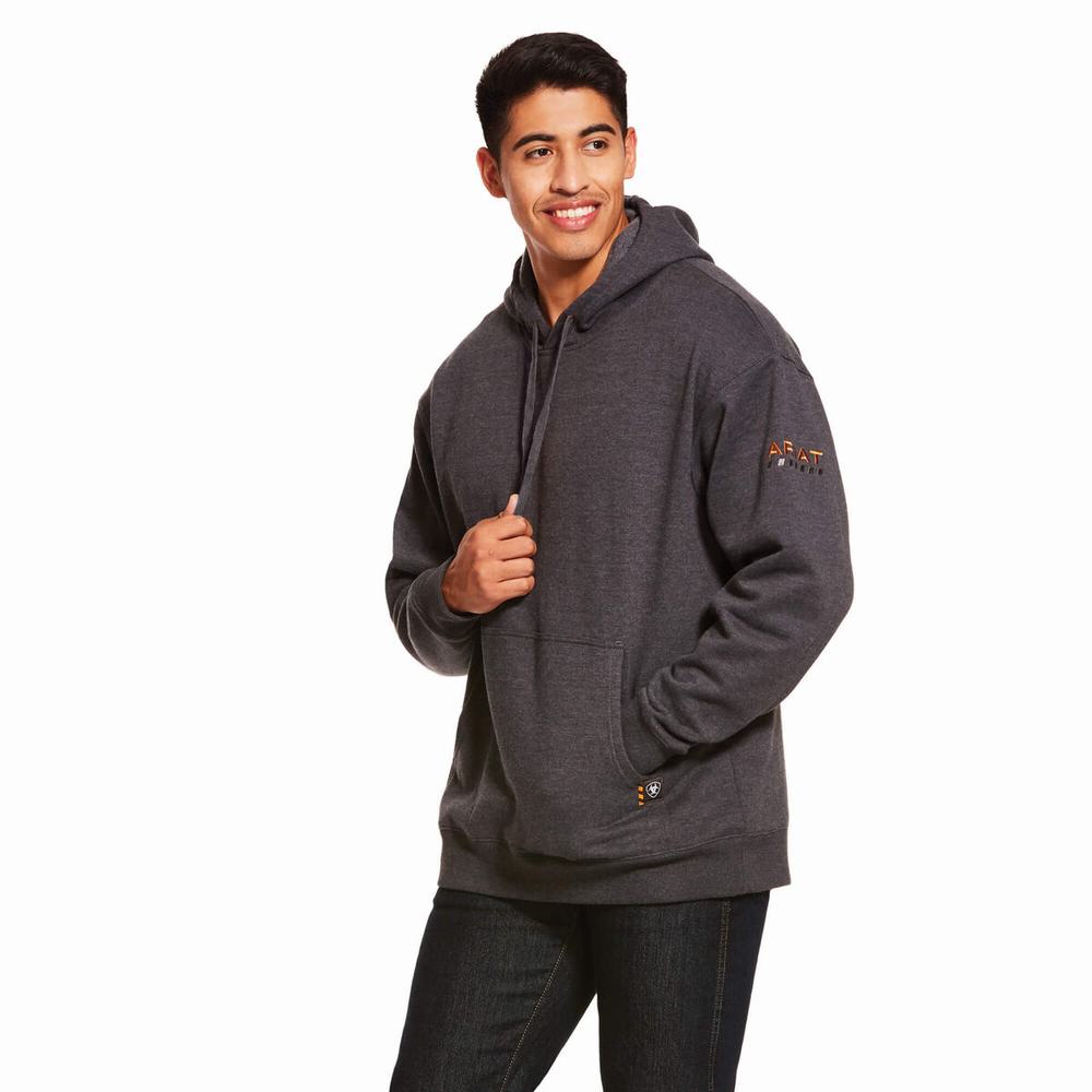 Grey Men\'s Ariat Rebar Workman Hoodies | 7486-NGQUR