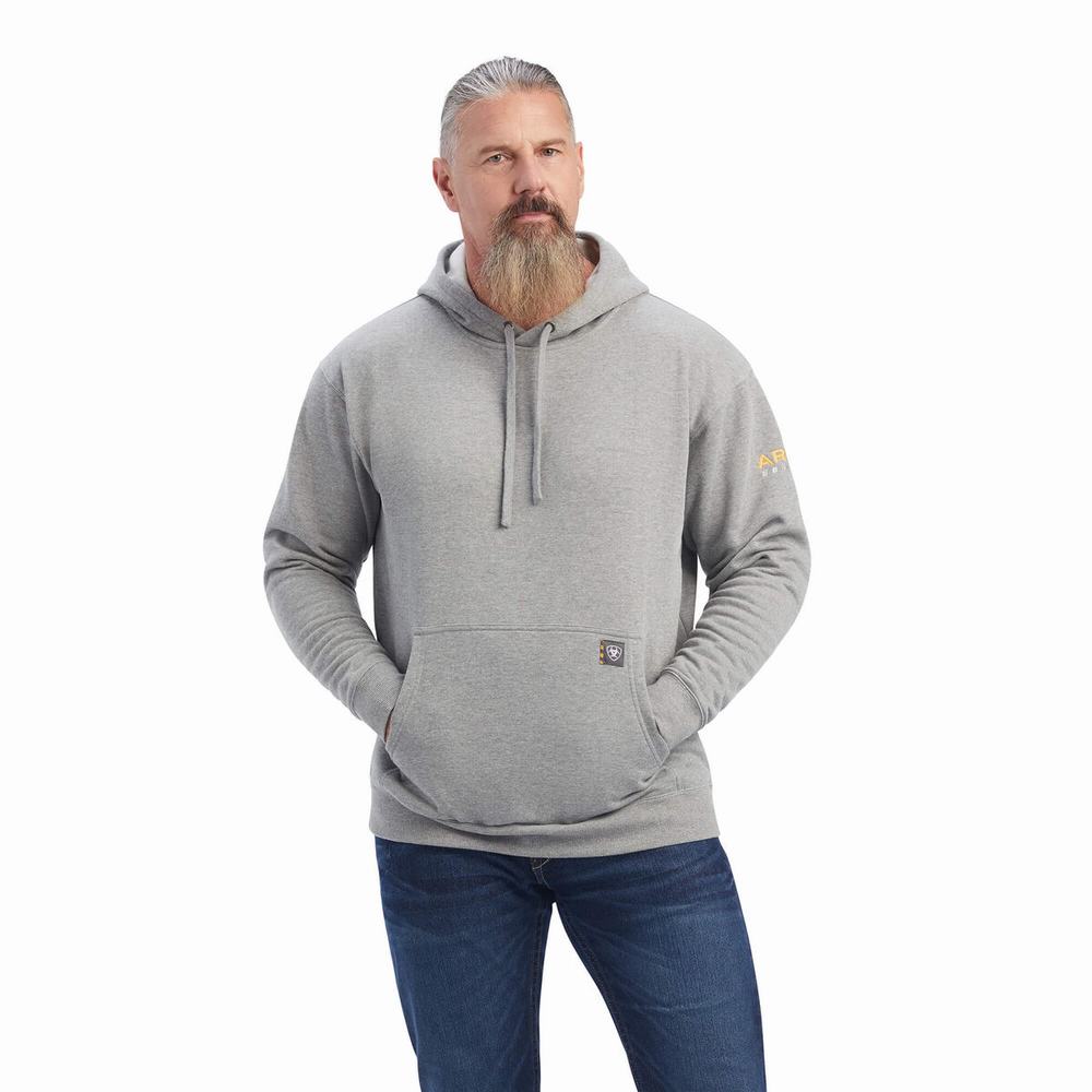 Grey Men\'s Ariat Rebar Workman Hoodies | 8350-DGJNC