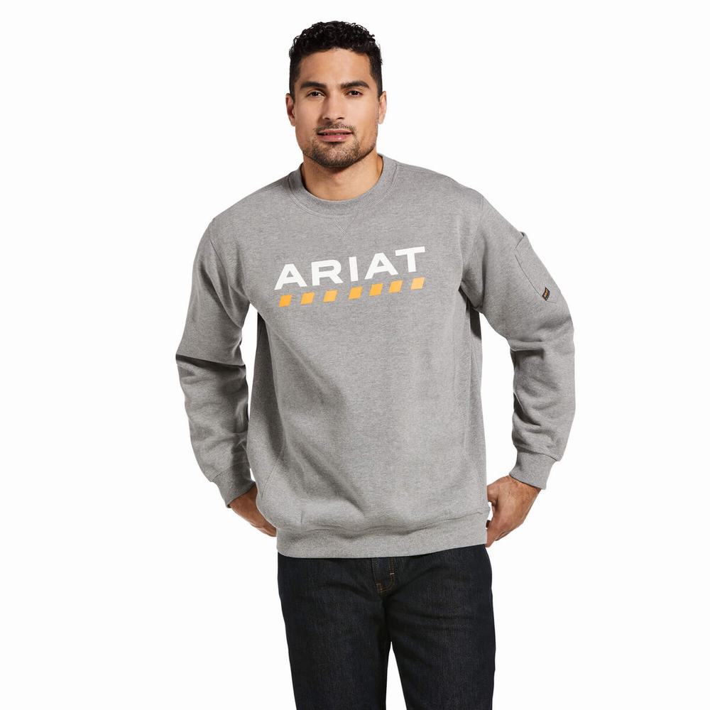 Grey Men\'s Ariat Rebar Workman Logo Hoodies | 8597-AYKQV