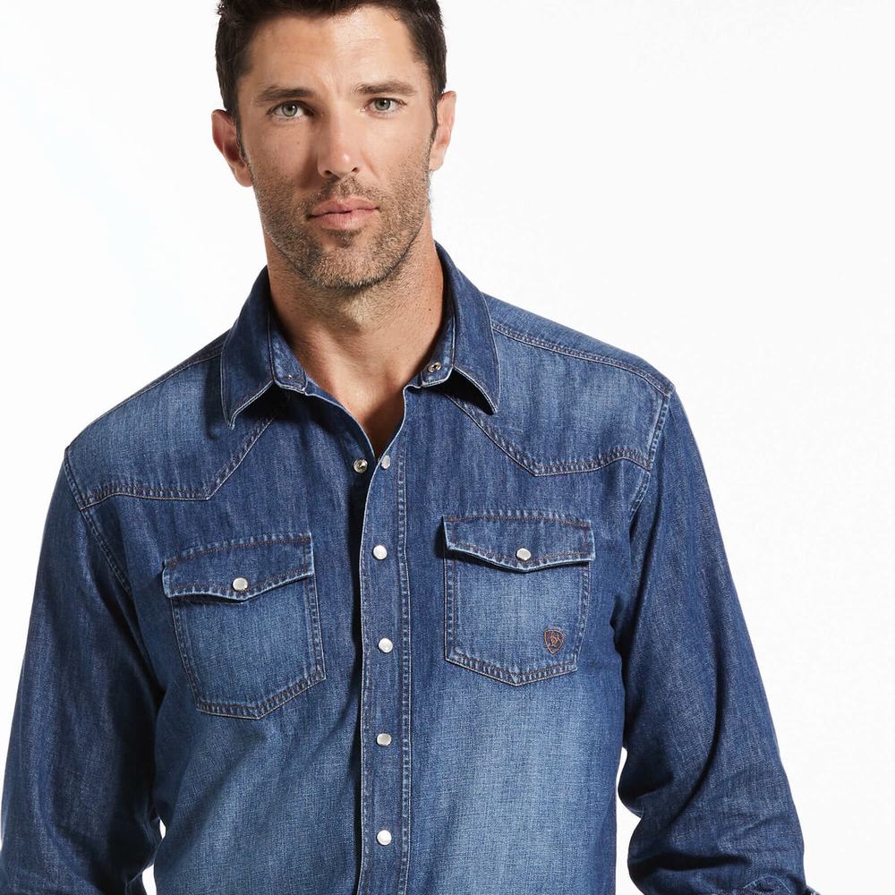 Grey Men's Ariat Retro Fit Shirts | 0175-CIERS