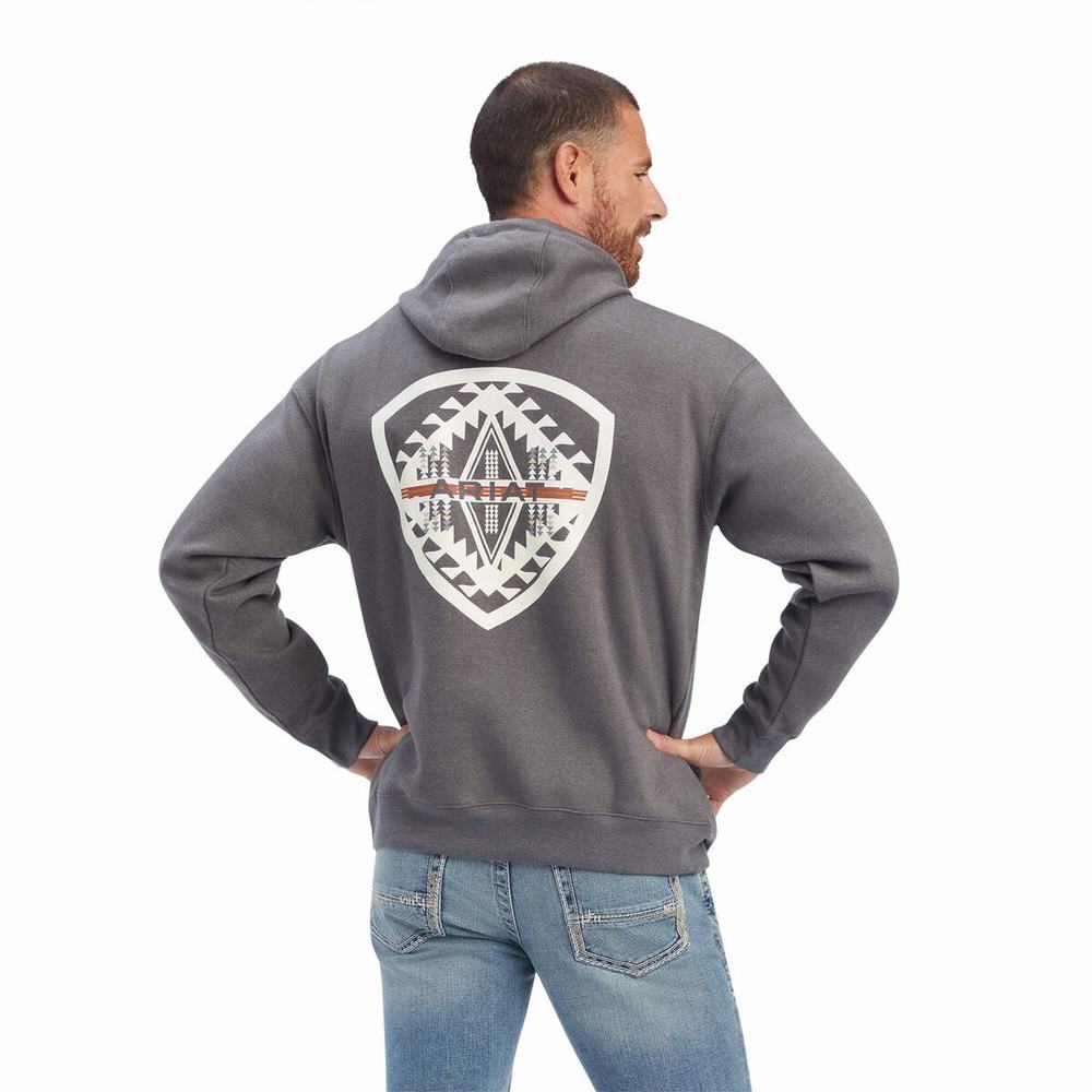 Grey Men's Ariat Southwest Shield Hoodies | 1860-ELQHM