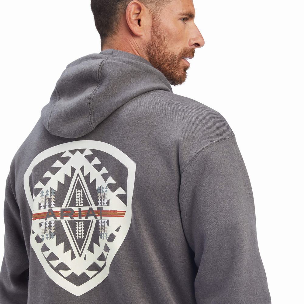 Grey Men's Ariat Southwest Shield Hoodies | 1860-ELQHM