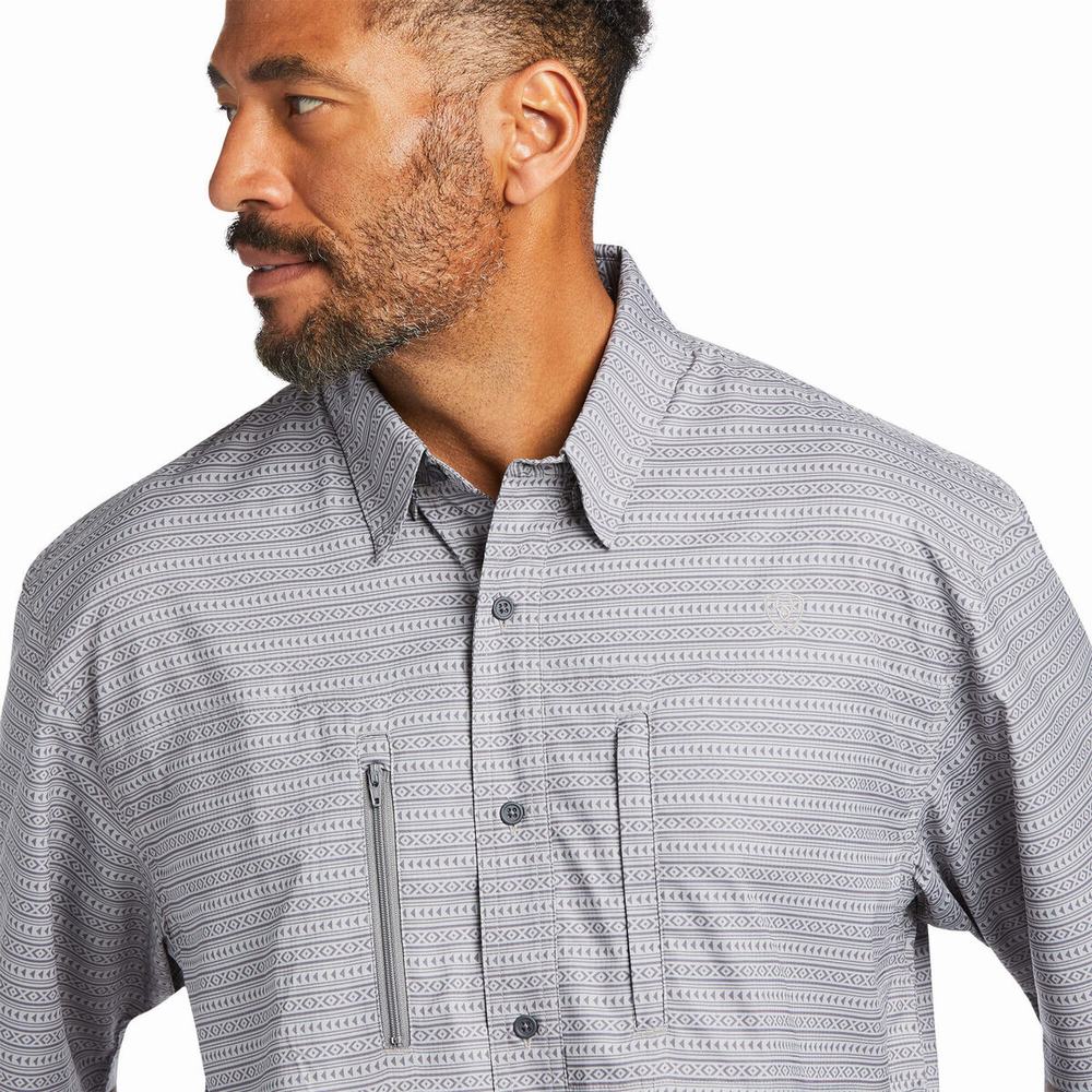 Grey Men's Ariat VentTEK Classic Fit Shirts | 5136-MNZSD