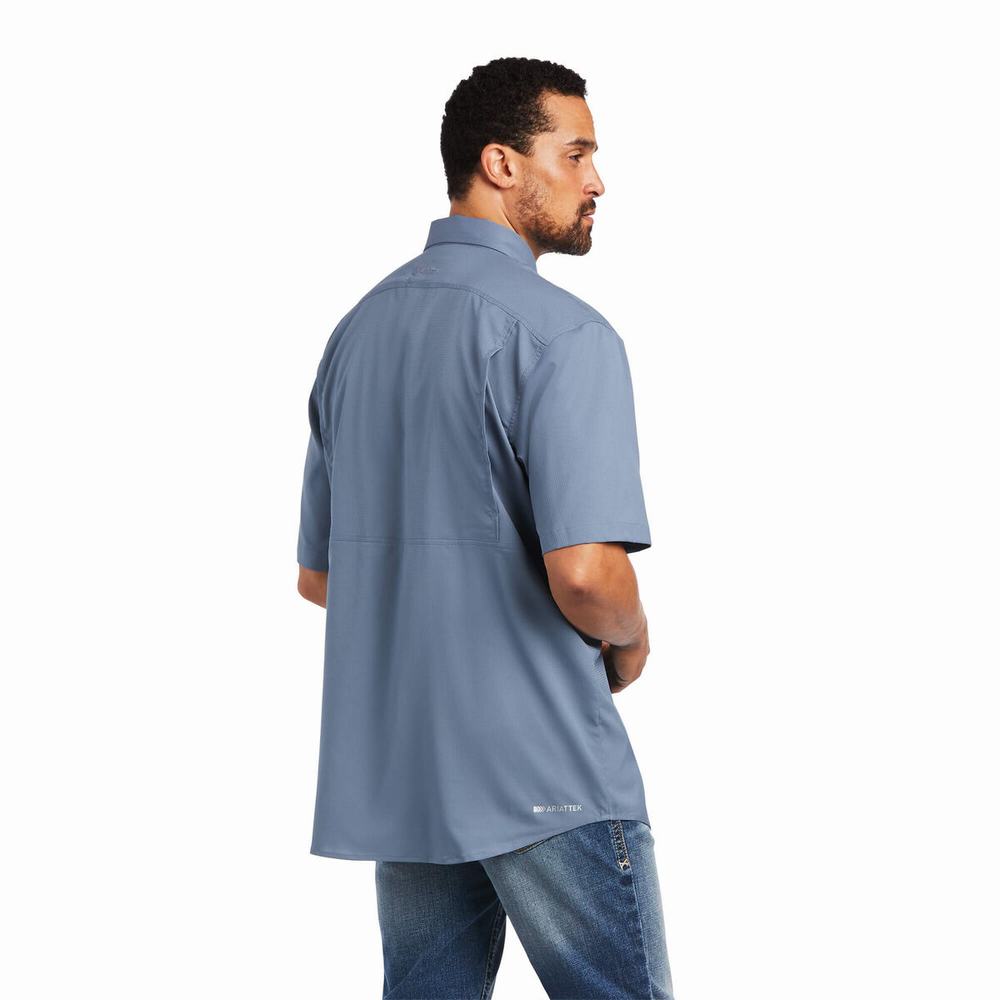 Grey Men's Ariat VentTEK Classic Fit Shirts | 7398-YHGJF