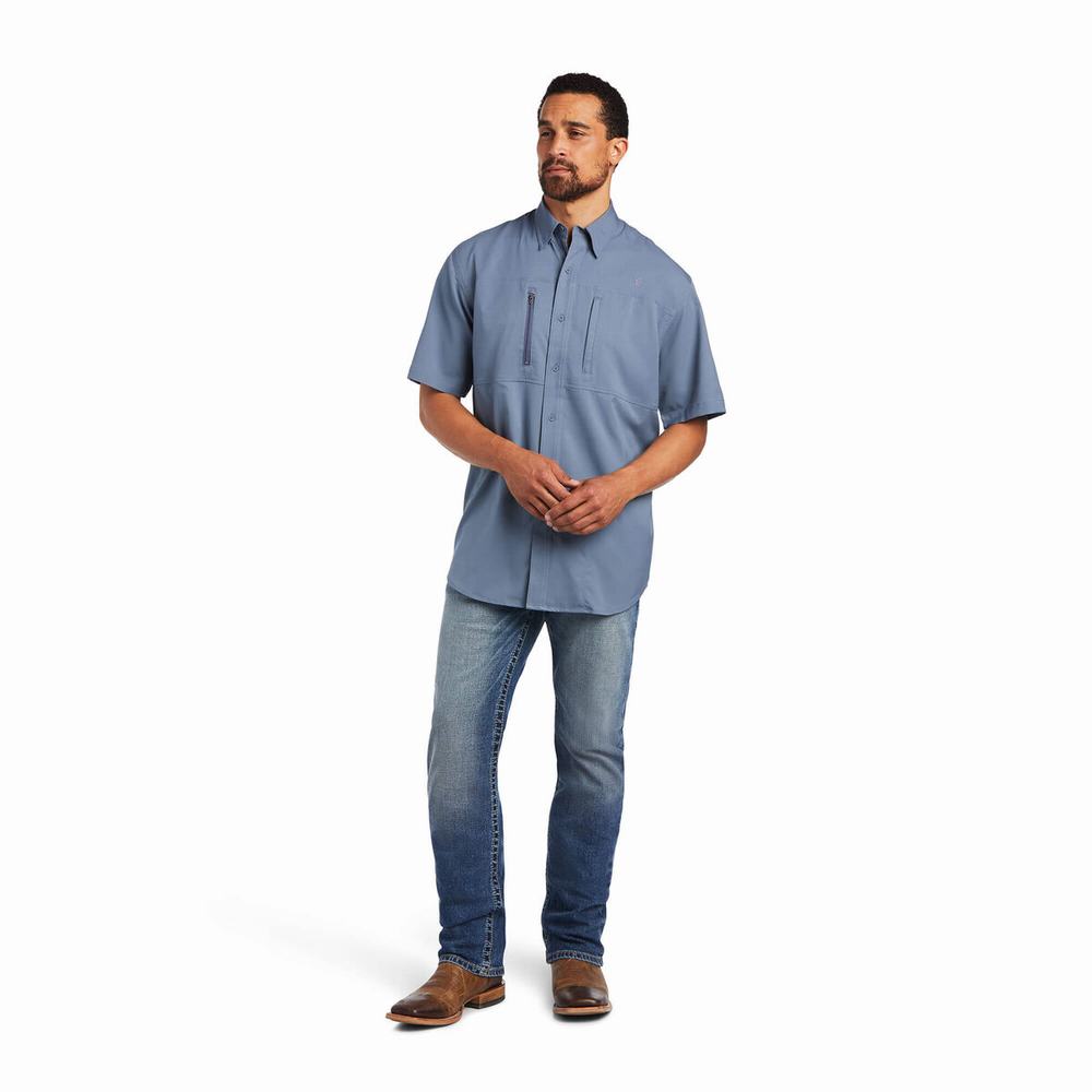 Grey Men's Ariat VentTEK Classic Fit Shirts | 7398-YHGJF