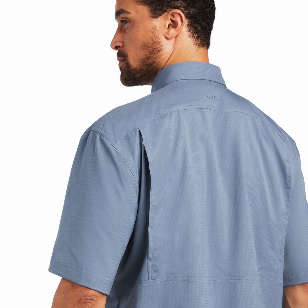 Grey Men's Ariat VentTEK Classic Fit Shirts | 7398-YHGJF