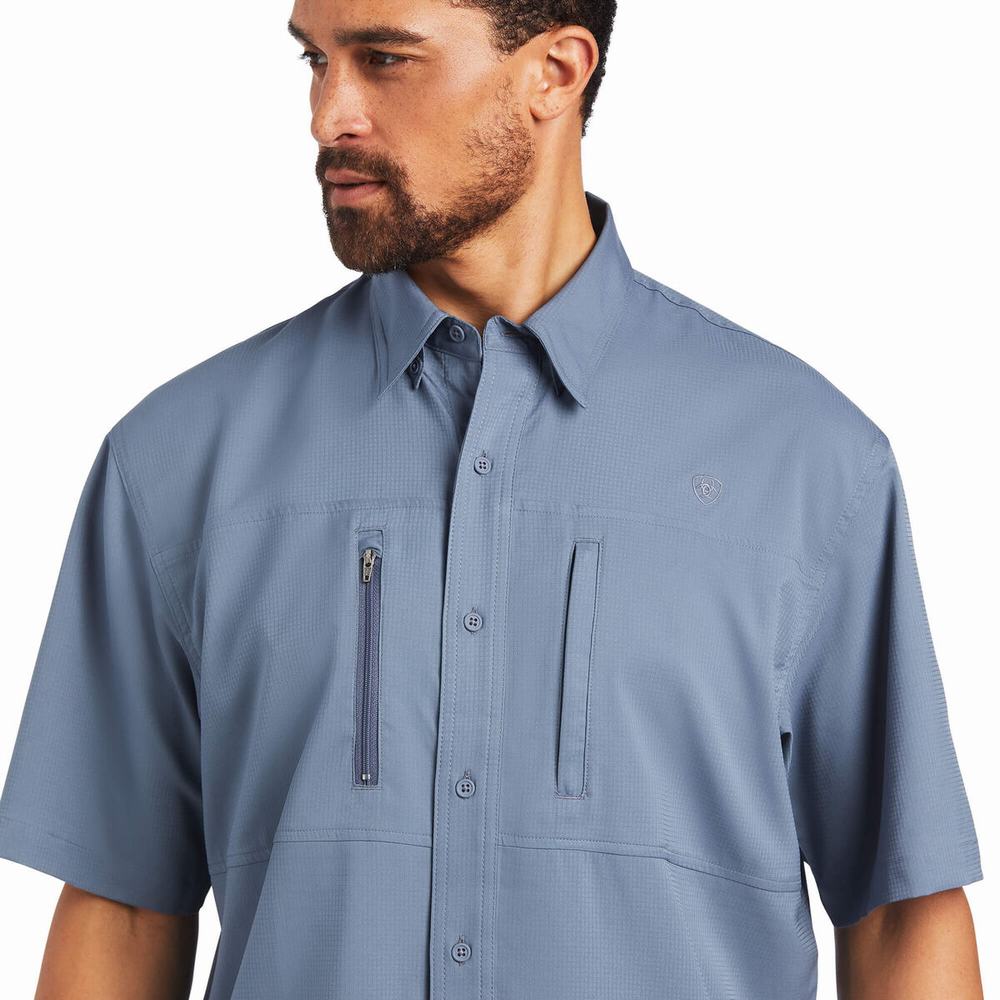 Grey Men's Ariat VentTEK Classic Fit Shirts | 7398-YHGJF