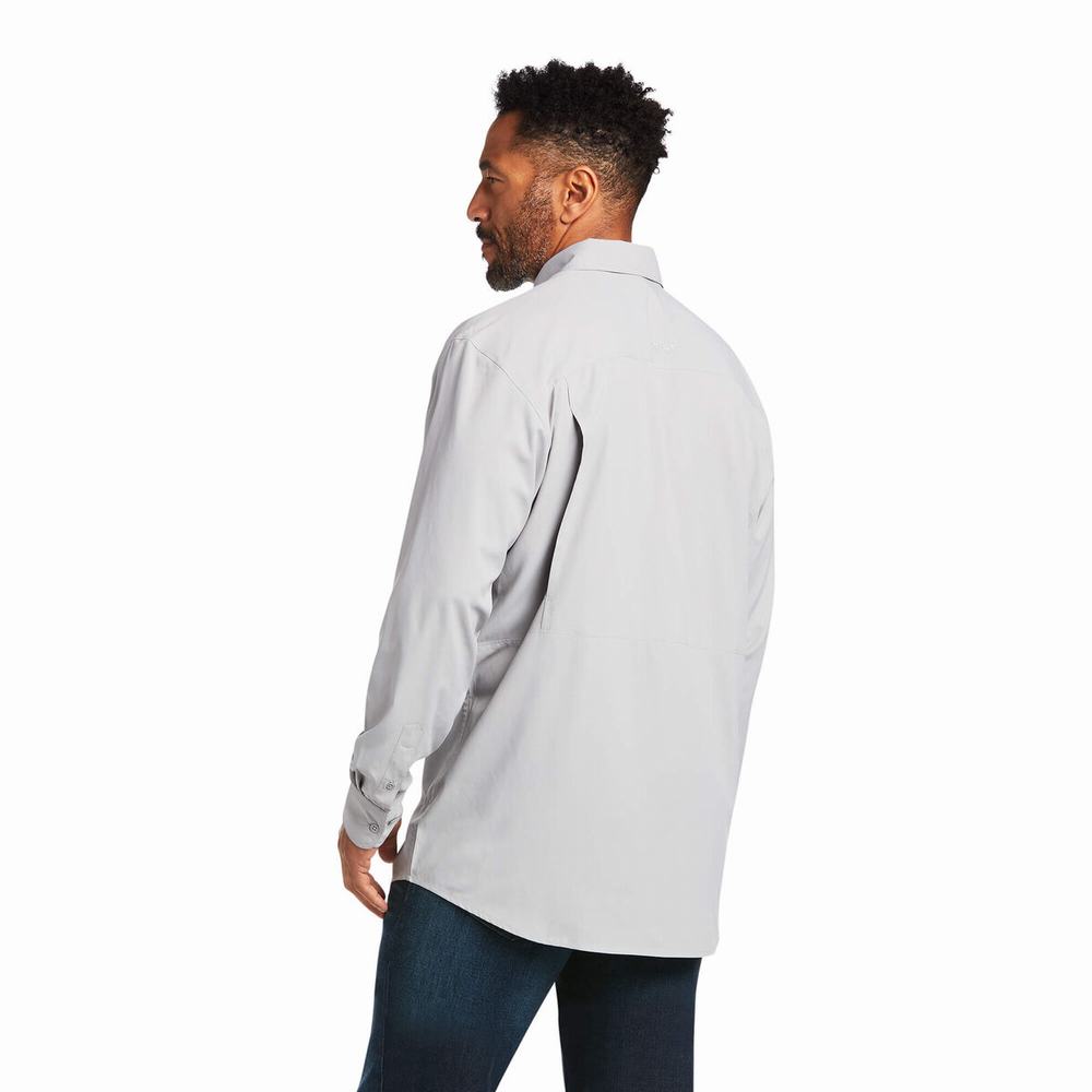 Grey Men's Ariat VentTEK Outbound Classic Fit Shirts | 8295-POIDF