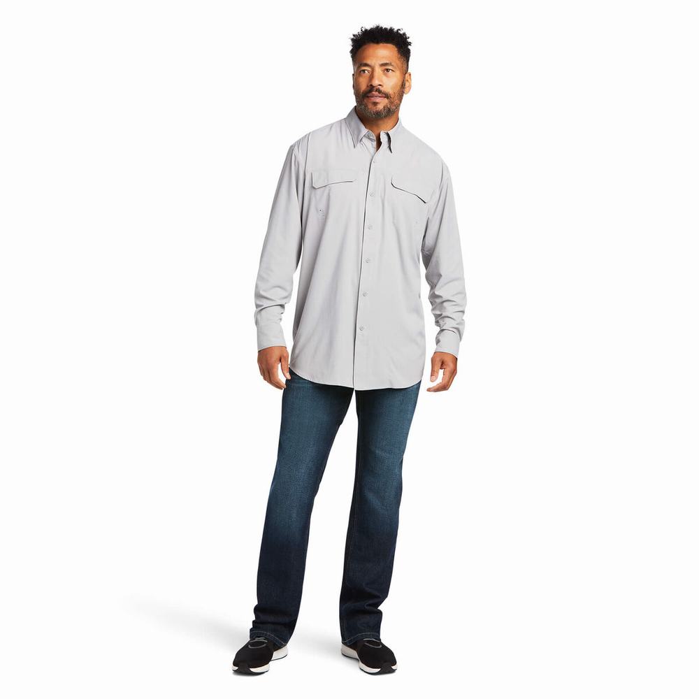 Grey Men's Ariat VentTEK Outbound Classic Fit Shirts | 8295-POIDF