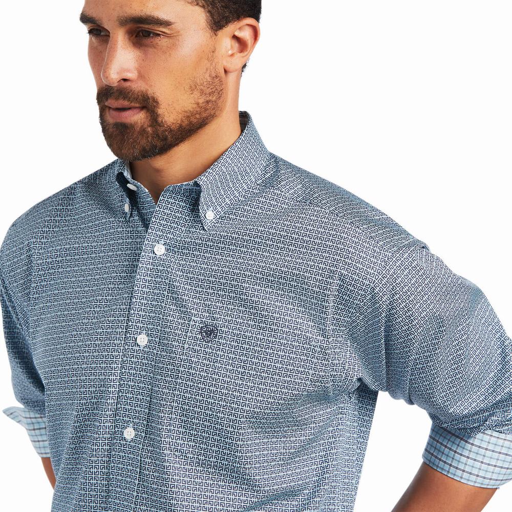 Grey Men's Ariat Wrinkle Free Yoel Classic Fit Shirts | 9013-IOGHA