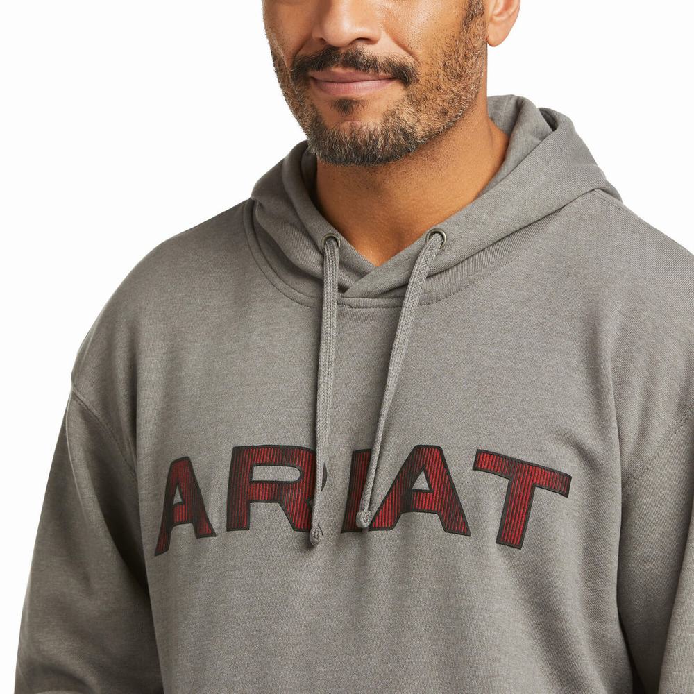 Grey Red Men's Ariat Basic Hoodies | 3807-CPDWZ