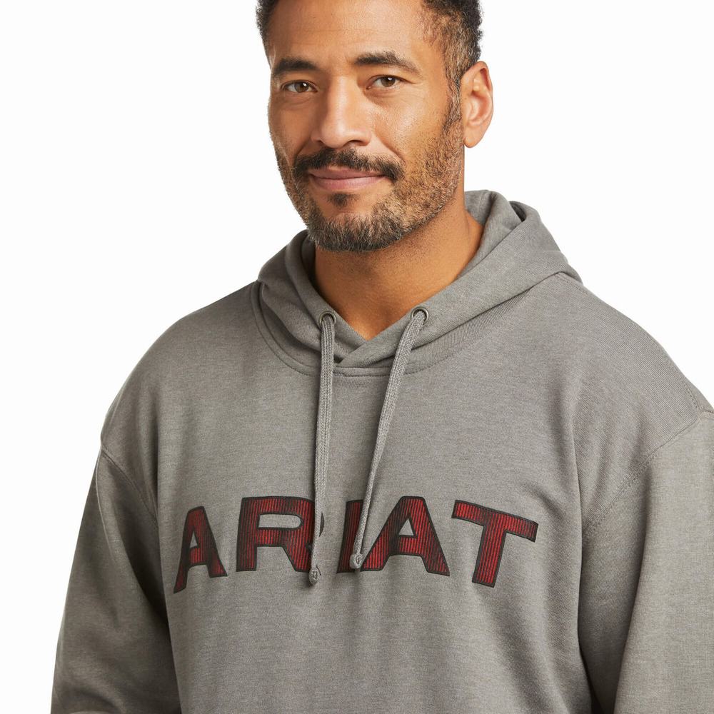 Grey Red Men's Ariat Basic Hoodies | 3807-CPDWZ