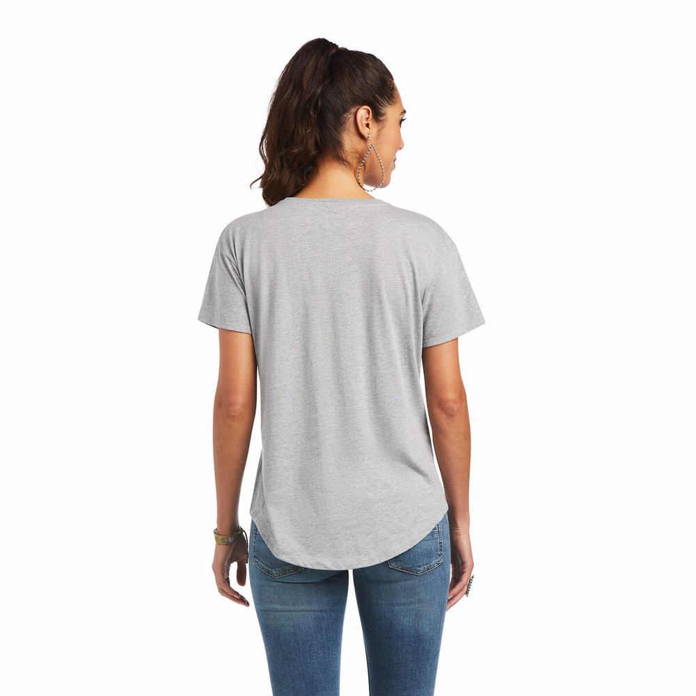 Grey Women's Ariat Bandana Logo Tops | 3281-WTYOA