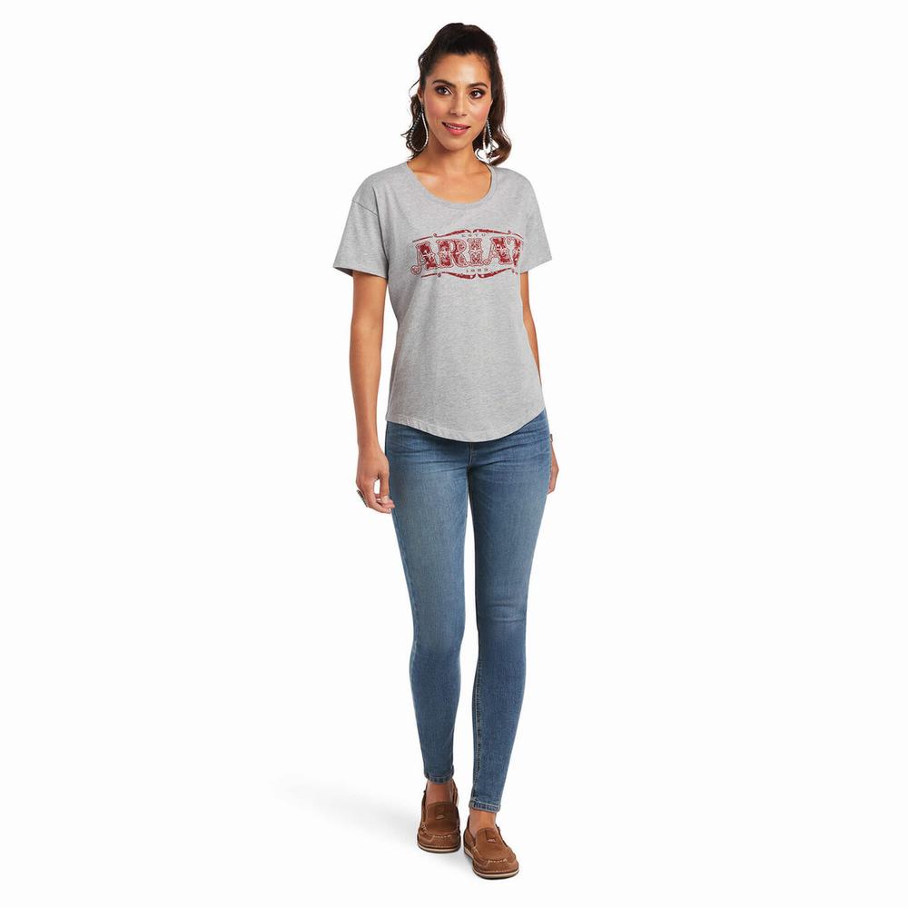 Grey Women's Ariat Bandana Logo Tops | 3281-WTYOA