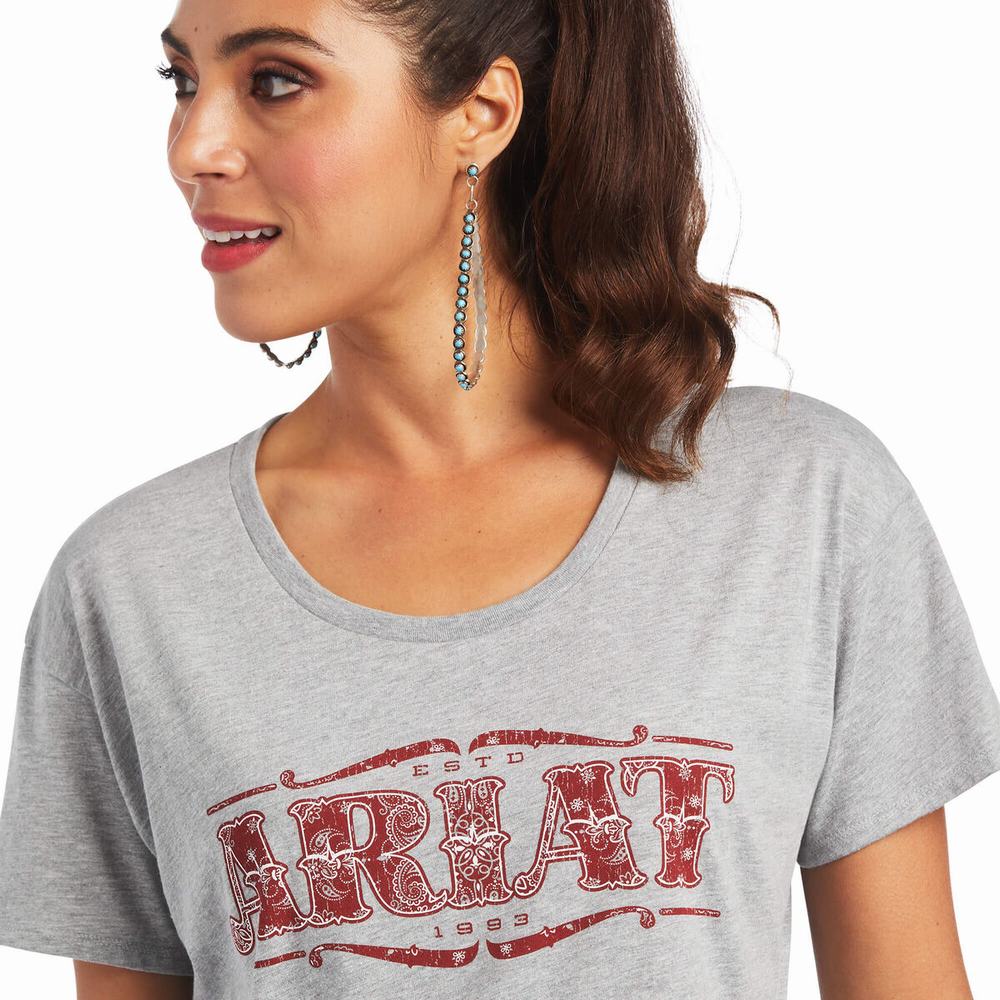 Grey Women's Ariat Bandana Logo Tops | 3281-WTYOA