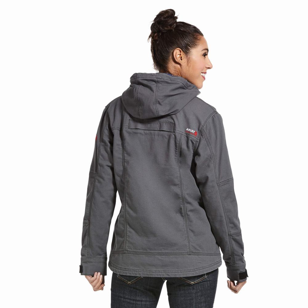 Grey Women's Ariat FR DuraLight Stretch Canvas Jackets | 4173-DOESF