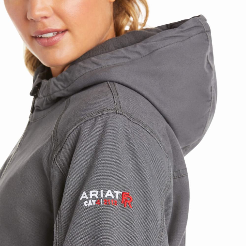 Grey Women's Ariat FR DuraLight Stretch Canvas Jackets | 4173-DOESF