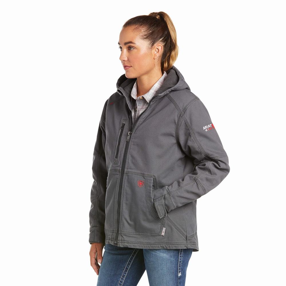 Grey Women\'s Ariat FR DuraLight Stretch Canvas Jackets | 4173-DOESF