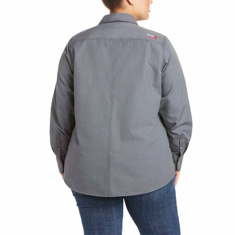 Grey Women's Ariat FR Featherlight Shirts | 0893-OSZNL