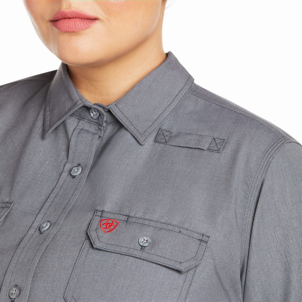 Grey Women's Ariat FR Featherlight Shirts | 0893-OSZNL