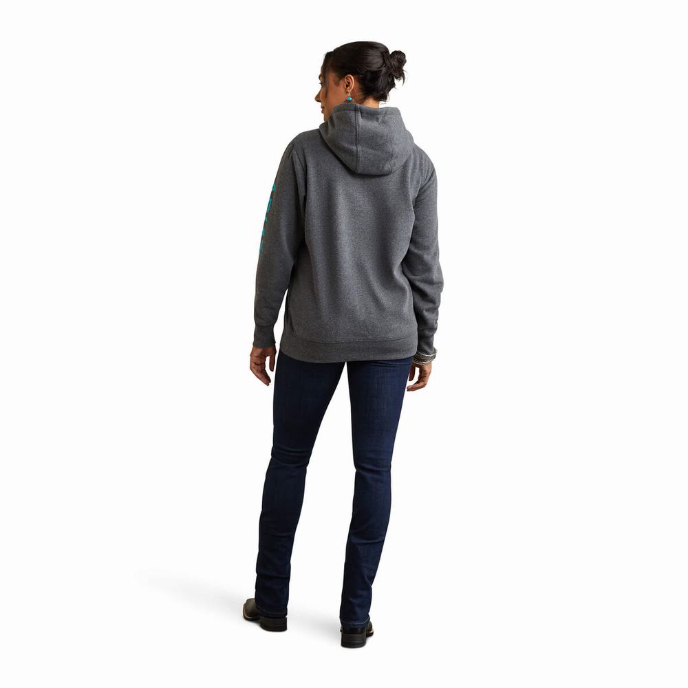 Grey Women's Ariat Logo Hoodies | 1794-NOJCQ