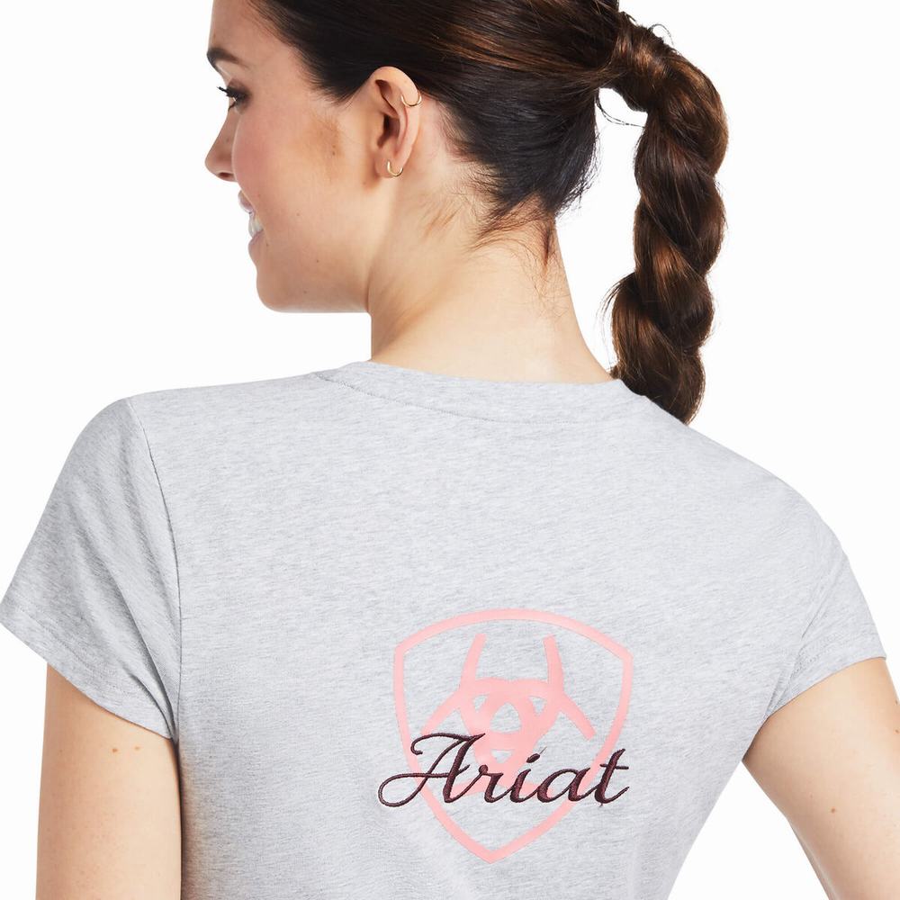 Grey Women's Ariat Logo Script Tops | 6312-PKGLB