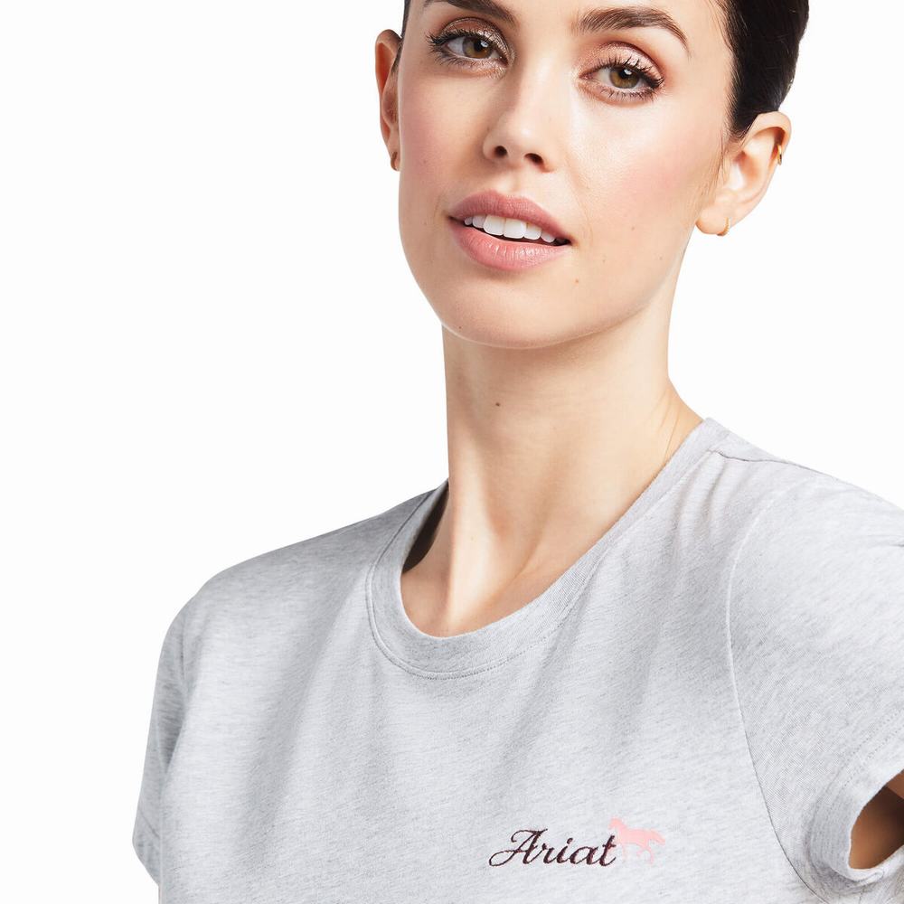 Grey Women's Ariat Logo Script Tops | 6312-PKGLB