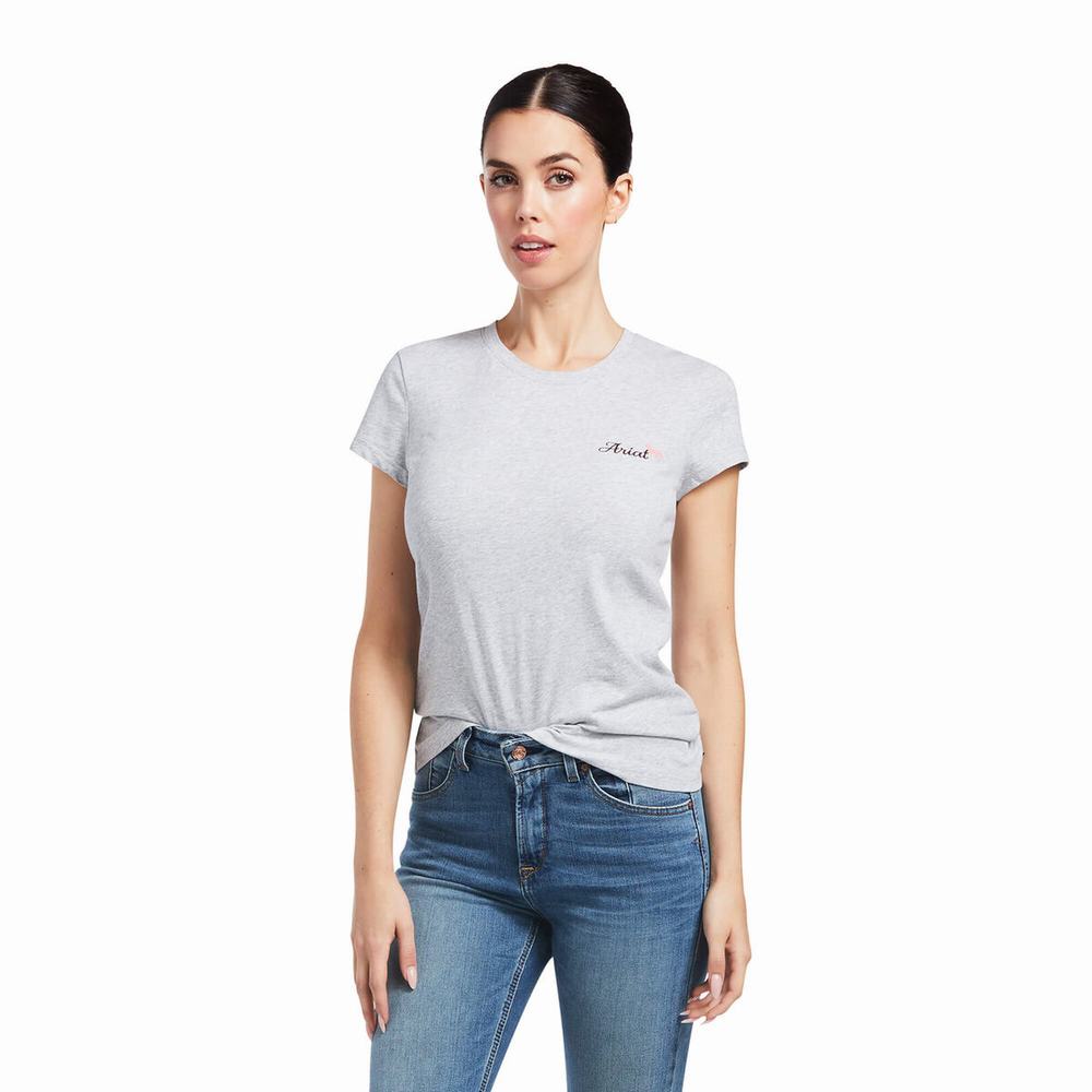 Grey Women\'s Ariat Logo Script Tops | 6312-PKGLB