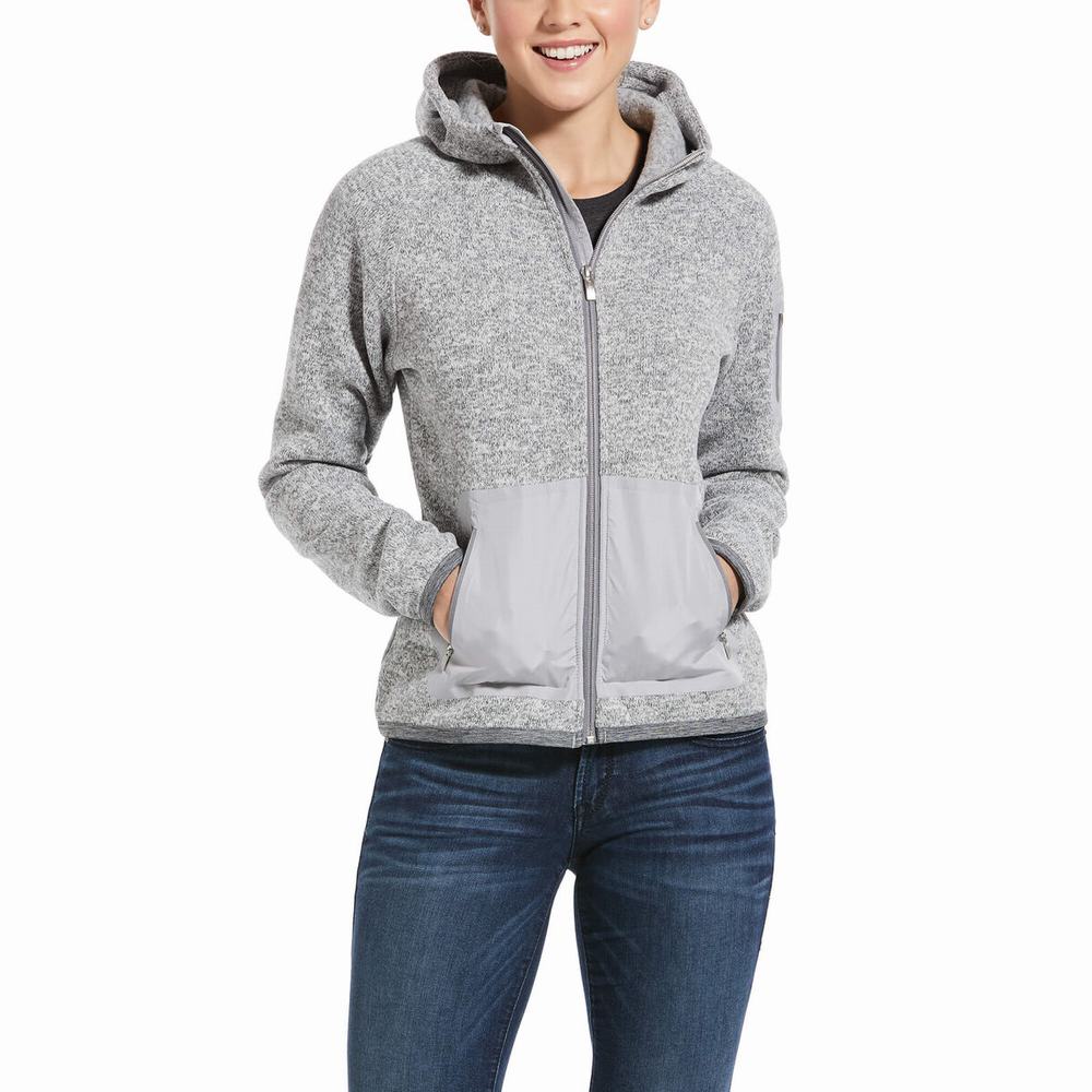 Grey Women\'s Ariat Polartec Flou Full Zip Hoodies | 4630-GFSHO