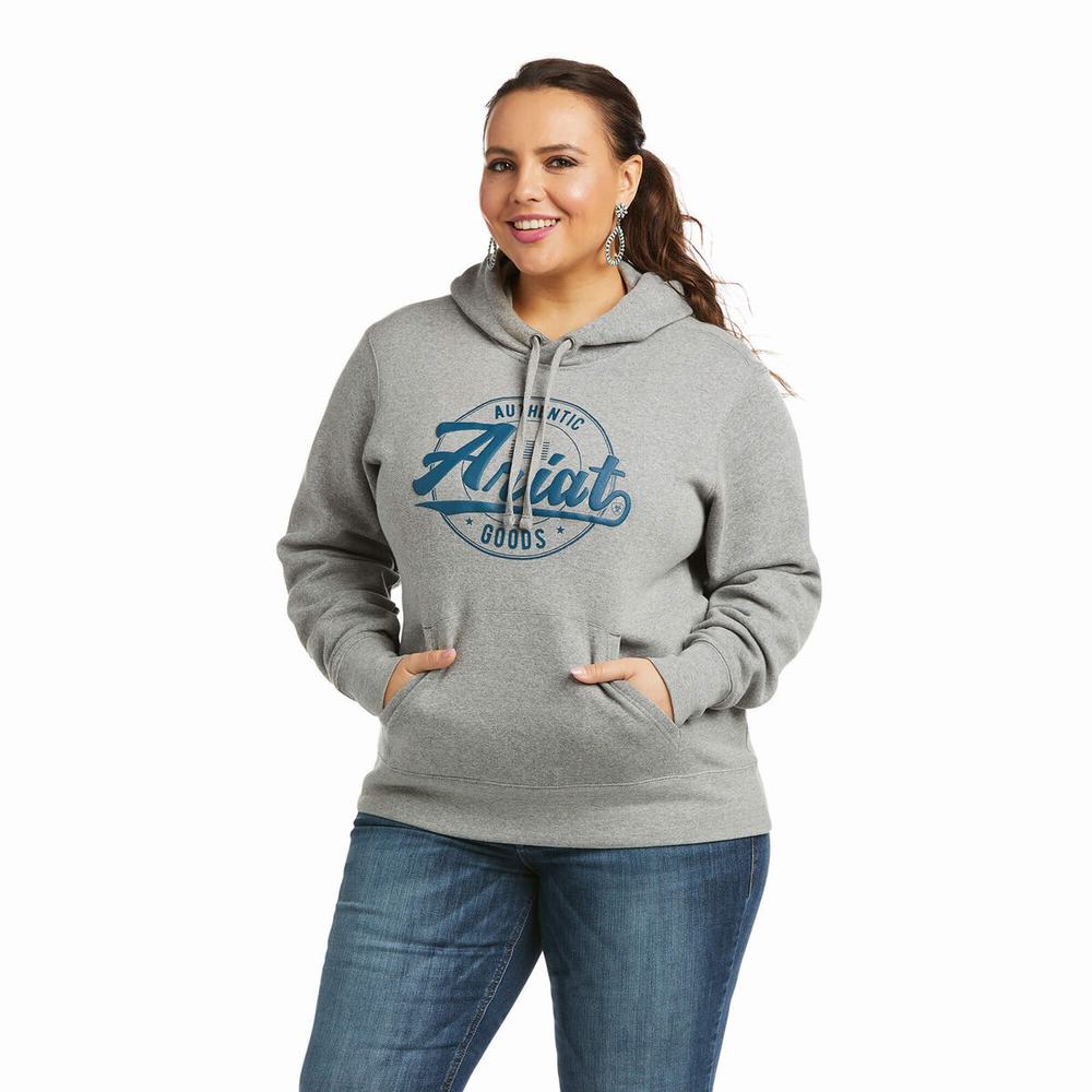 Grey Women's Ariat REAL Arm Logo Hoodies | 0615-SDIZP