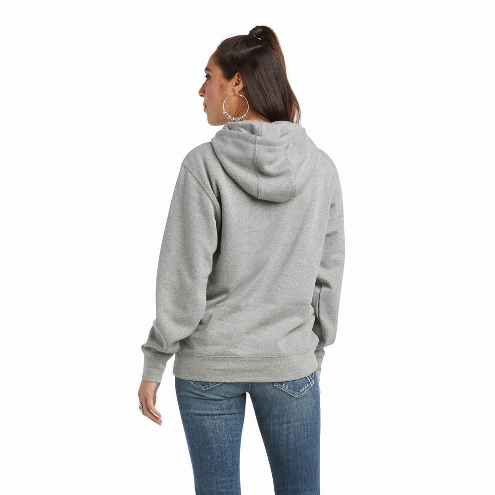 Grey Women's Ariat REAL Arm Logo Hoodies | 0615-SDIZP