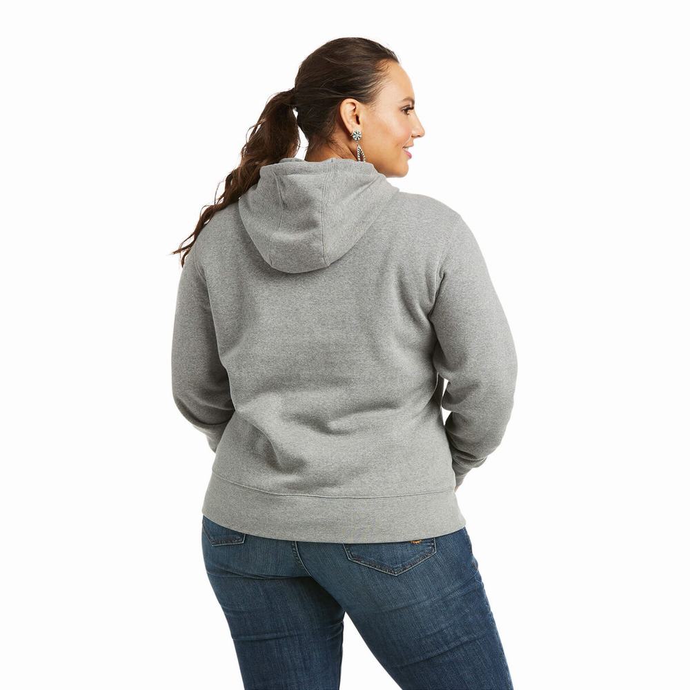 Grey Women's Ariat REAL Arm Logo Hoodies | 0615-SDIZP